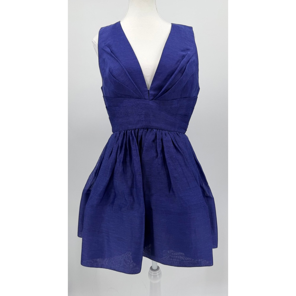 Zimmermann Tama V Neck Mini Dress Ultramarine Blue Linen Silk Size 2 US 8 NEW